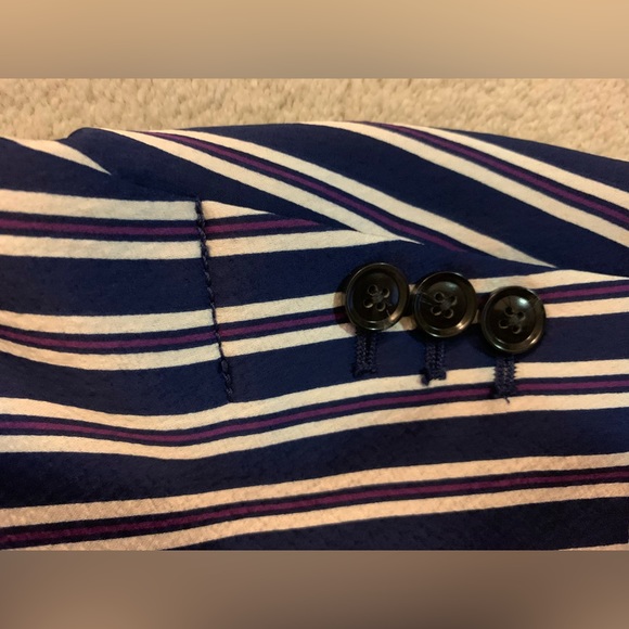 Banana Republic Blazer Satin Blue Burgundy White Stripes Size 10 - Picture 4 of 7